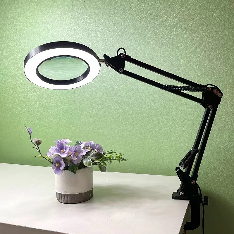 CSX Magnifier Lamp USB Clip-on Table Lamp Adjustable Swing Arm LED Magnifying Desk Lamp Glass Light with Clamp