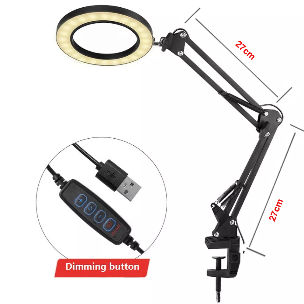 CSX Magnifier Lamp USB Clip-on Table Lamp Adjustable Swing Arm LED Magnifying Desk Lamp Glass Light with Clamp