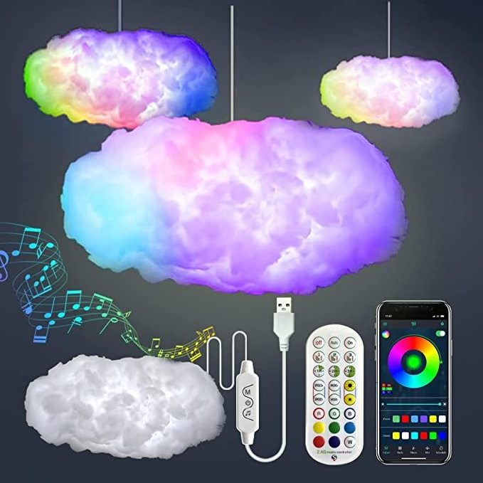 CSX Music Sync Warm White Multicolor Changing Led Cloud Ceiling Light Remote App Indoor Home Bedroom Decoration Cloud Lighting