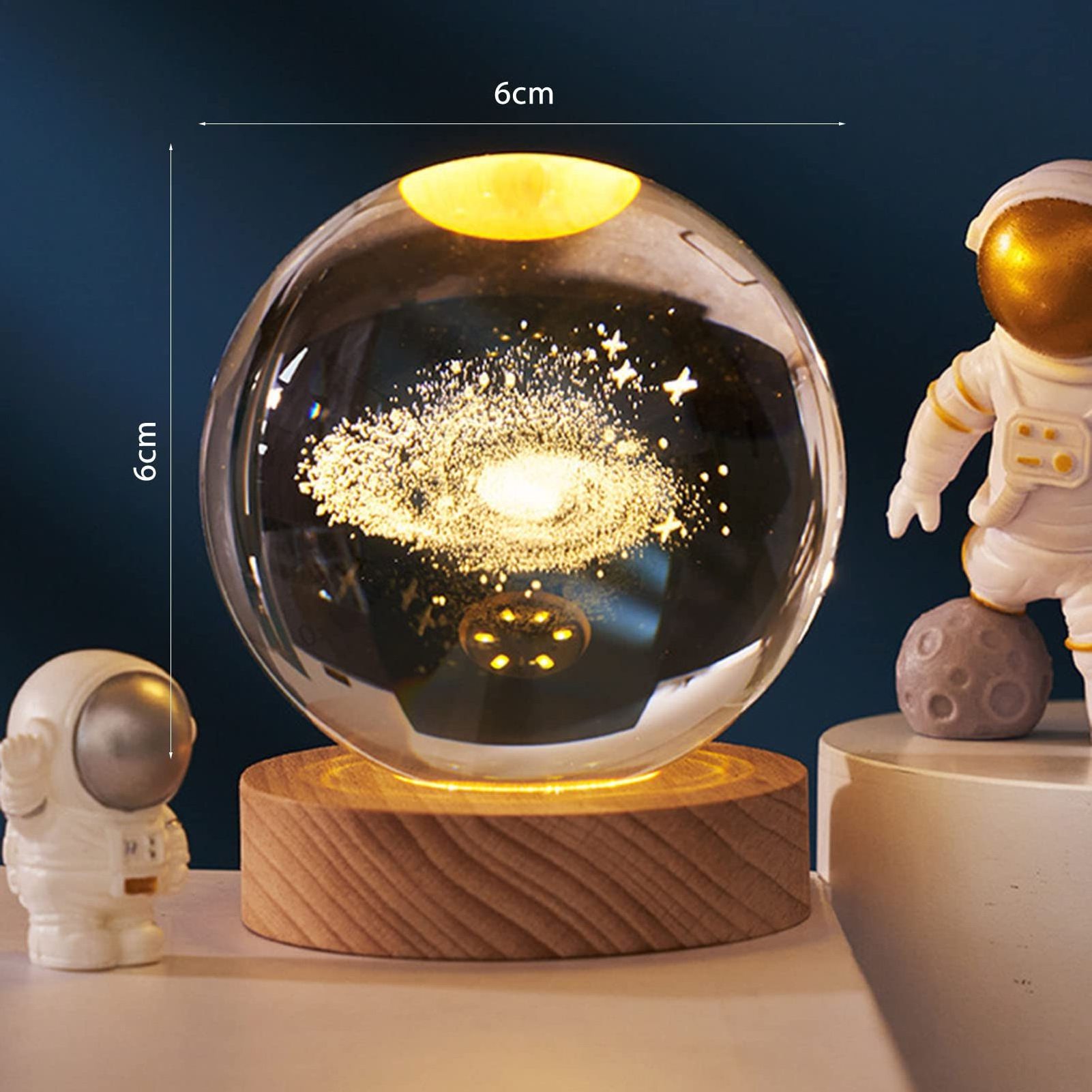 Hot Sale Wooden Bottom Galaxi Star Bedside Lights 3d Glass Crystal Ball Led Neon Moon Lamp For Bedroom Kids Girlfriends Gifts