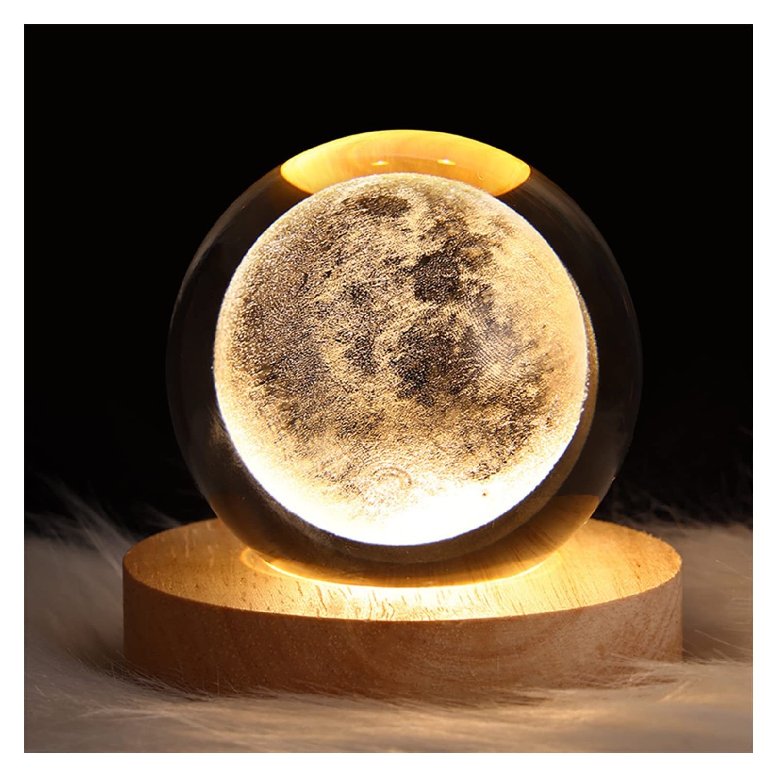 Hot Sale Wooden Bottom Galaxi Star Bedside Lights 3d Glass Crystal Ball Led Neon Moon Lamp For Bedroom Kids Girlfriends Gifts