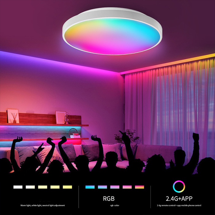 Multi sizes 12 Inch 16 Inch Led Flush Mount Ceiling Light Cct Rgb Color Changing Ceiling Light App Control Indoor Led Ceiling Li