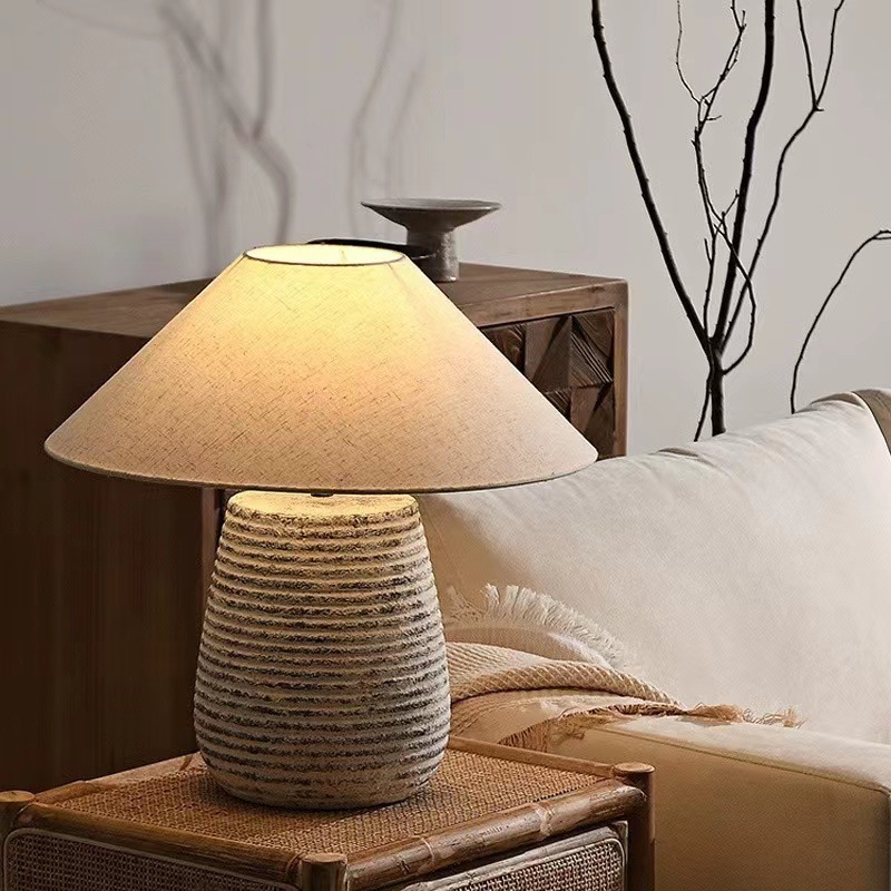 Modern Simple Ceramic Floor LED Desk Lamp Bedroom Bedside Work Desk Office Creative Reading Desk Lamp with fabric shade