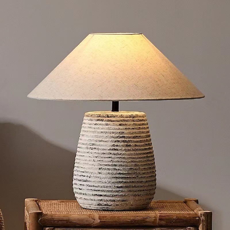 Modern Simple Ceramic Floor LED Desk Lamp Bedroom Bedside Work Desk Office Creative Reading Desk Lamp with fabric shade