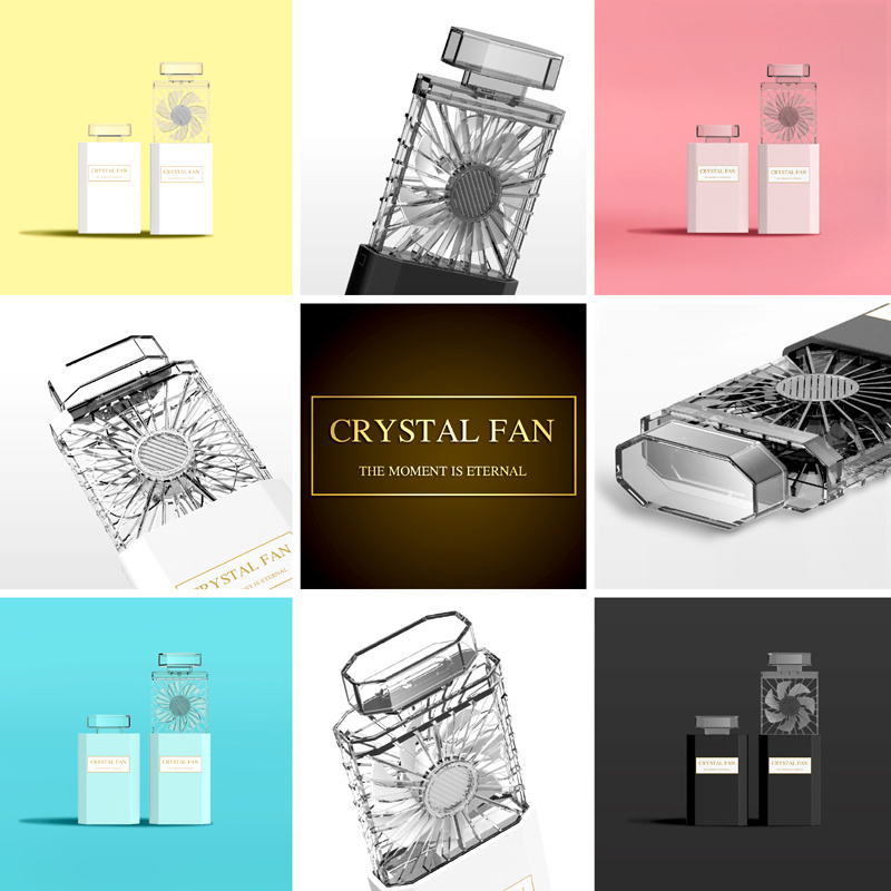 Wholesale Perfume Bottle Design Mini Fan with Scented Piece USB Rechargeable Outdoor Foldable Silent Electric Cooler for Girls