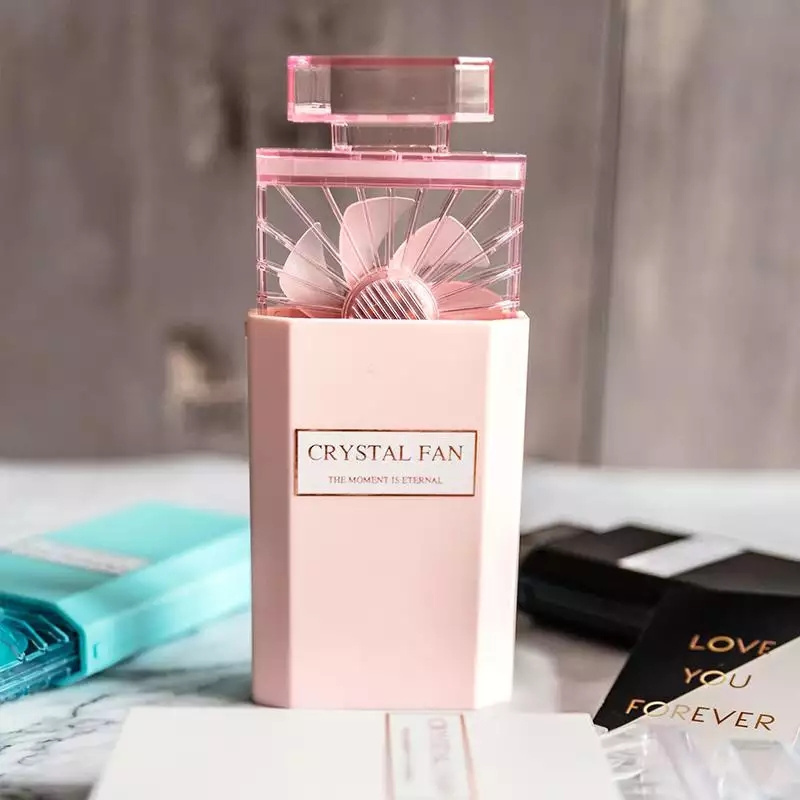 Wholesale Perfume Bottle Design Mini Fan with Scented Piece USB Rechargeable Outdoor Foldable Silent Electric Cooler for Girls