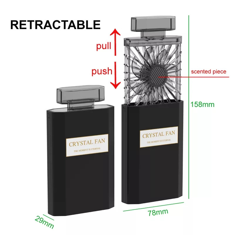 Wholesale Perfume Bottle Design Mini Fan with Scented Piece USB Rechargeable Outdoor Foldable Silent Electric Cooler for Girls