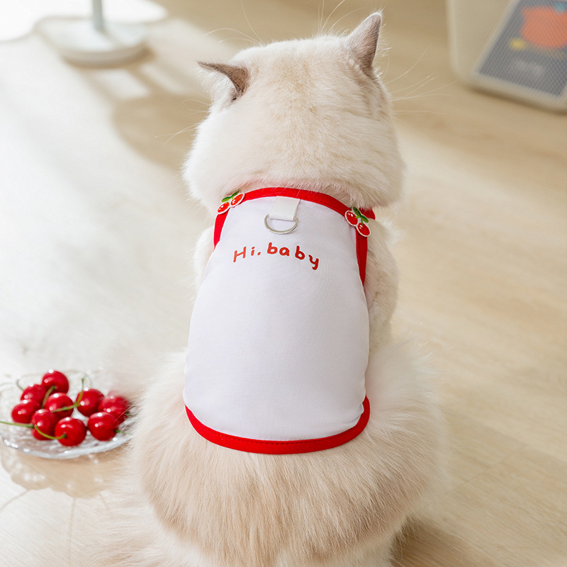 Spring Summer Cats Vest Cute Cartoon Fruit Accessories Traction Sling Dog Teddy Pet Kitten Breathable Dog Clothes