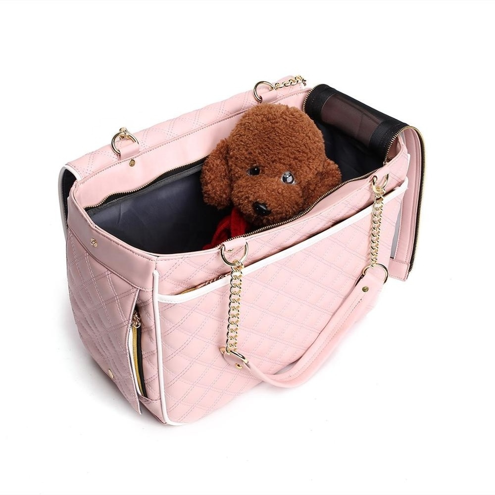 Pet Carrier Bag Luxury  Pu Leather Cat Dog Carrier Bag Pet Handbag Outdoor Travel Pet Shoulder Bag