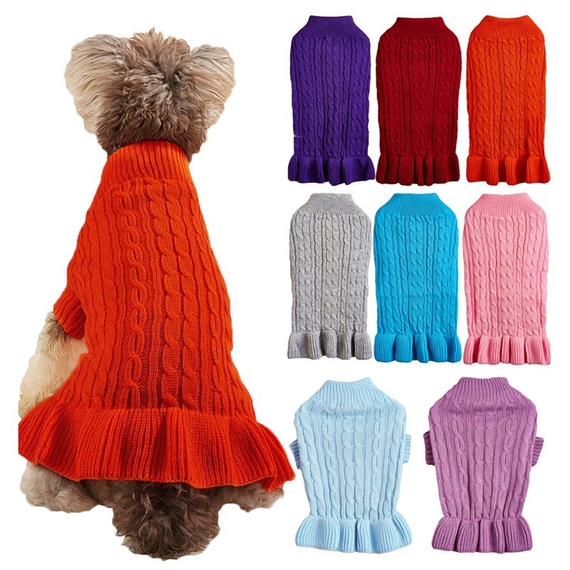 Autumn Winter  Dress Sweater for Dog Cat Candy Color Fried Dough Twists Wool Knitting Teddy Bear Dog Sweater  Cat Clothes