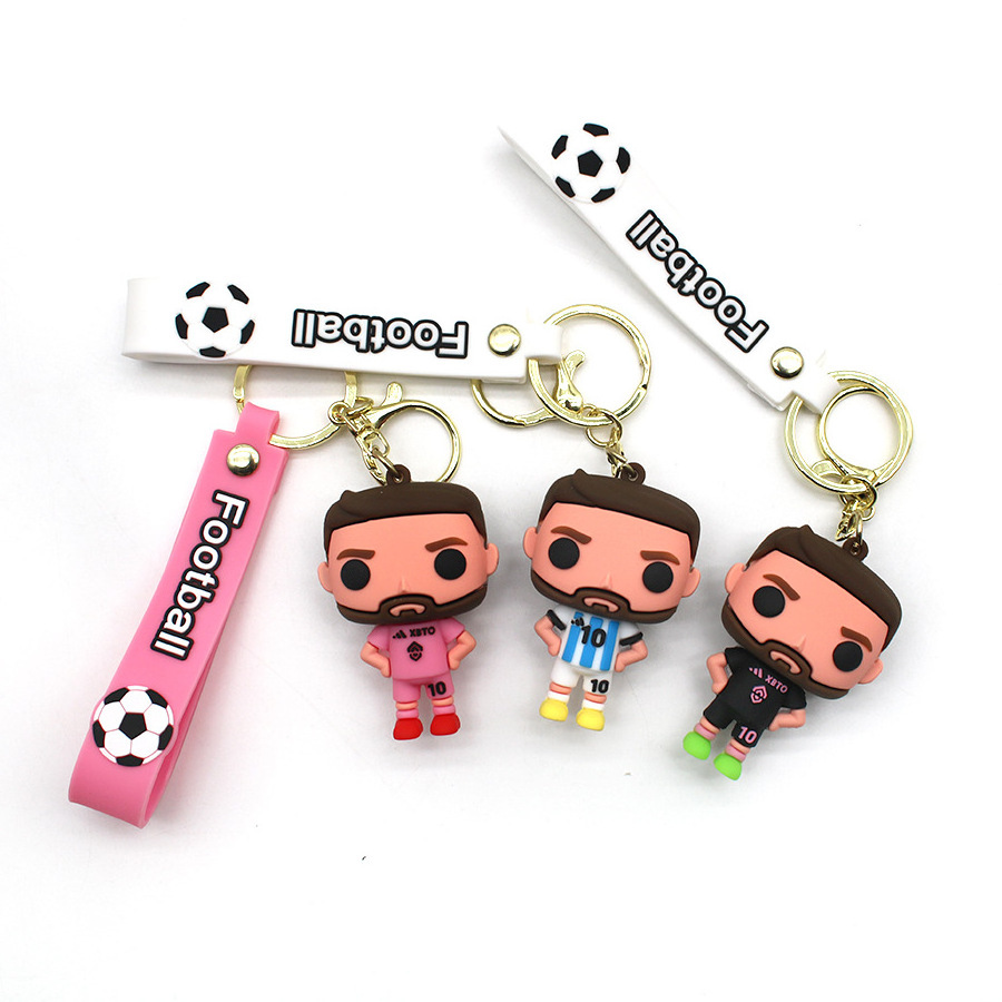 Football star cartoon doll pendant Messi 3D PVC soccer sports bag keychain