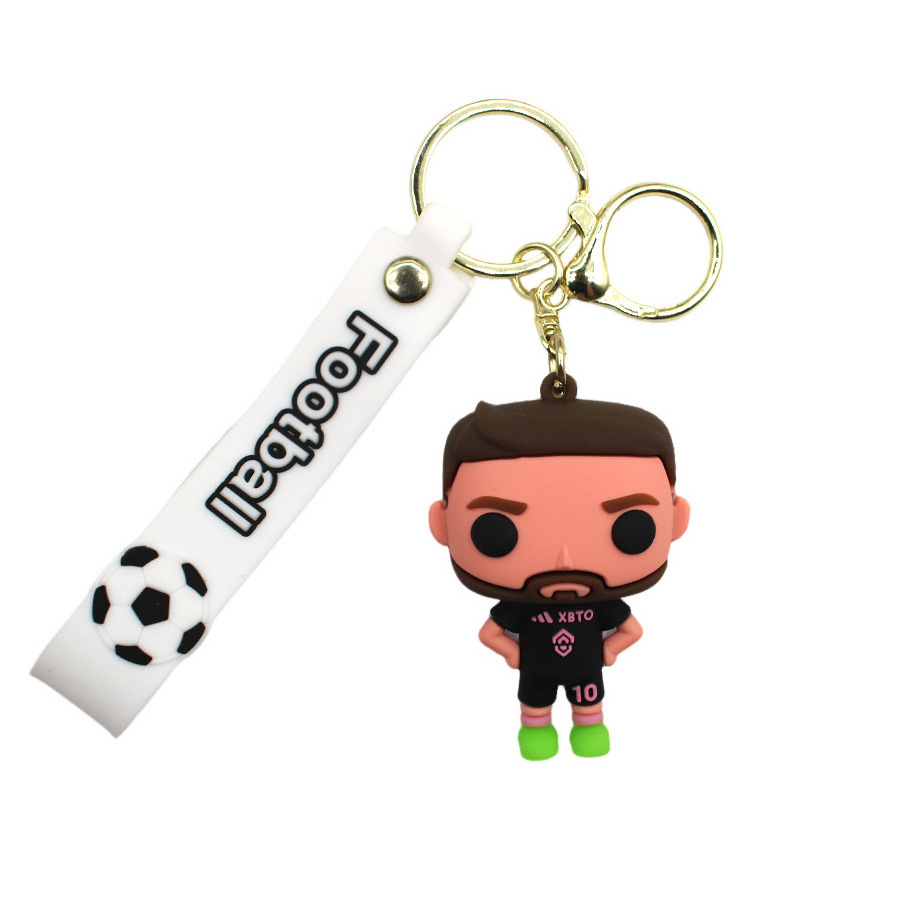 Football star cartoon doll pendant Messi 3D PVC soccer sports bag keychain