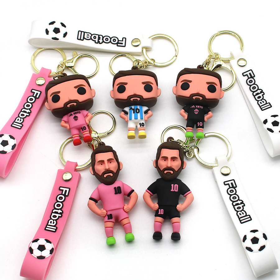 Football star cartoon doll pendant Messi 3D PVC soccer sports bag keychain