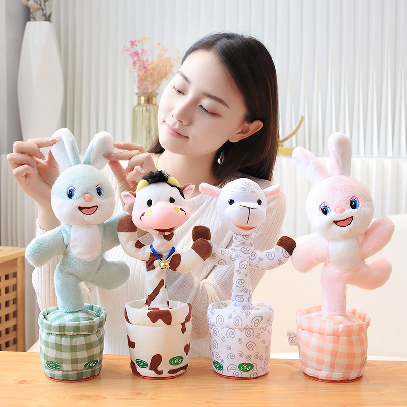 Fun Dancing Cactus Singing Toys Animal Rabbit Cow Soft Plush Cactus Electric Talking Sing Dancing Toy