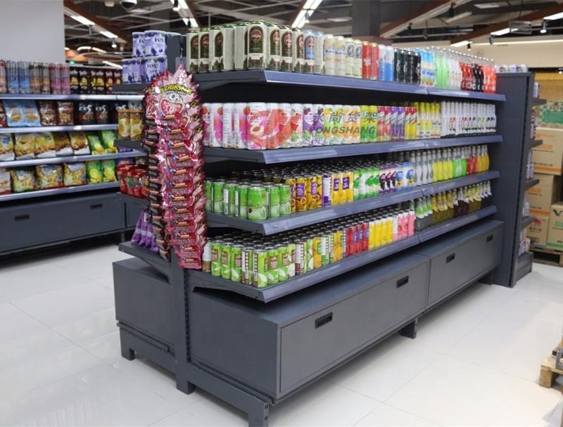 Fashionable Grocery store shelves gondola shelving unit for Supermarket double side display shelves