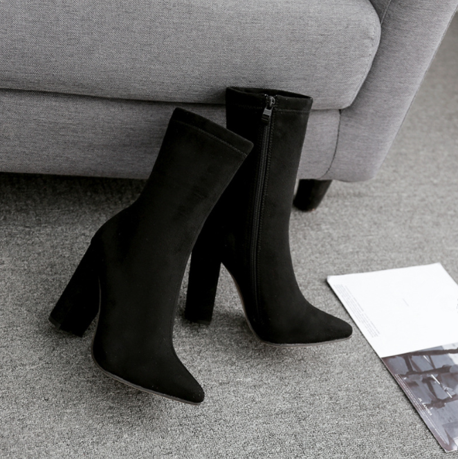 c11127a winter popular ladies high heel boots women black block heels