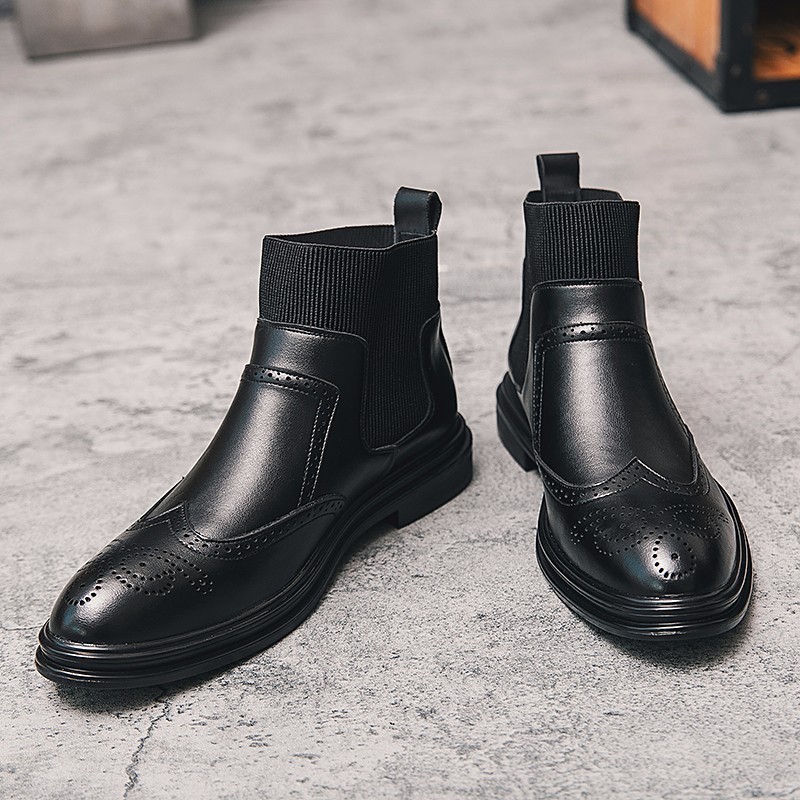 7519 latest style men's black slip on shoes ankle boots