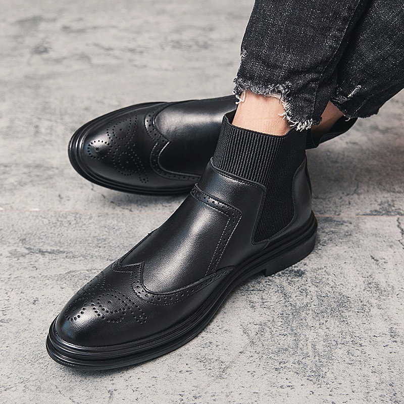 7519 latest style men's black slip on shoes ankle boots