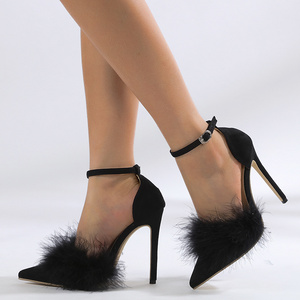 101-11 fashion new feather pointy toe women's heeled sandals summer cool sandals