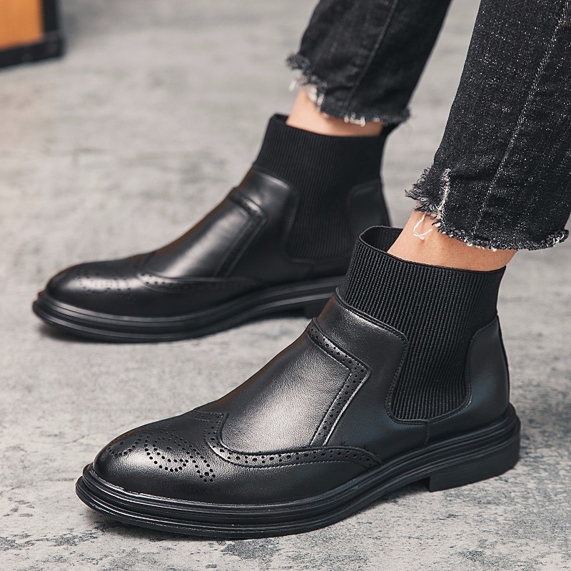 7519 latest style men's black slip on shoes ankle boots