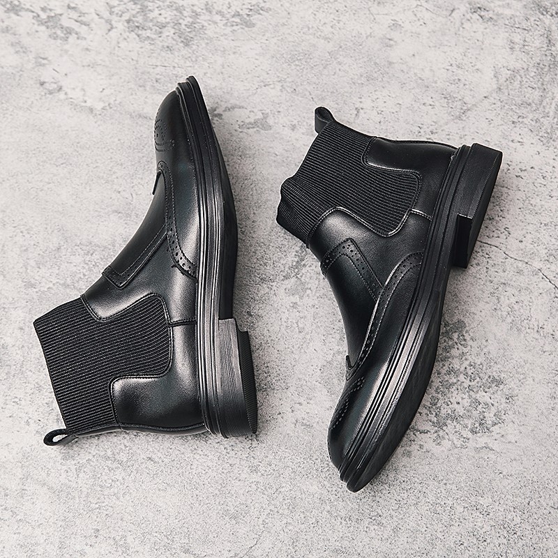 7519 latest style men's black slip on shoes ankle boots