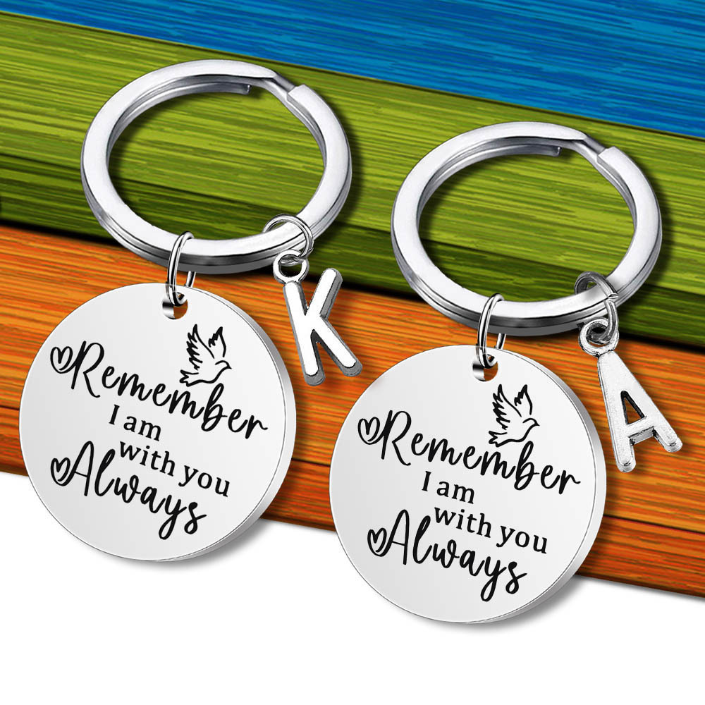 2024 Couple Valentine's Day Gift Ornament Key Ring Lettering Stainless Steel Keychain Remember I am with you Always Keychain