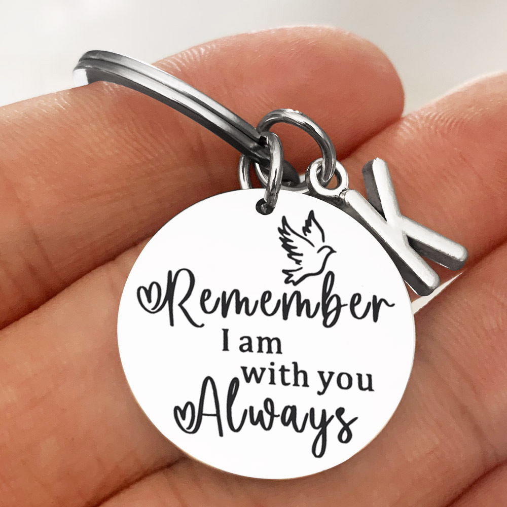 2024 Couple Valentine's Day Gift Ornament Key Ring Lettering Stainless Steel Keychain Remember I am with you Always Keychain