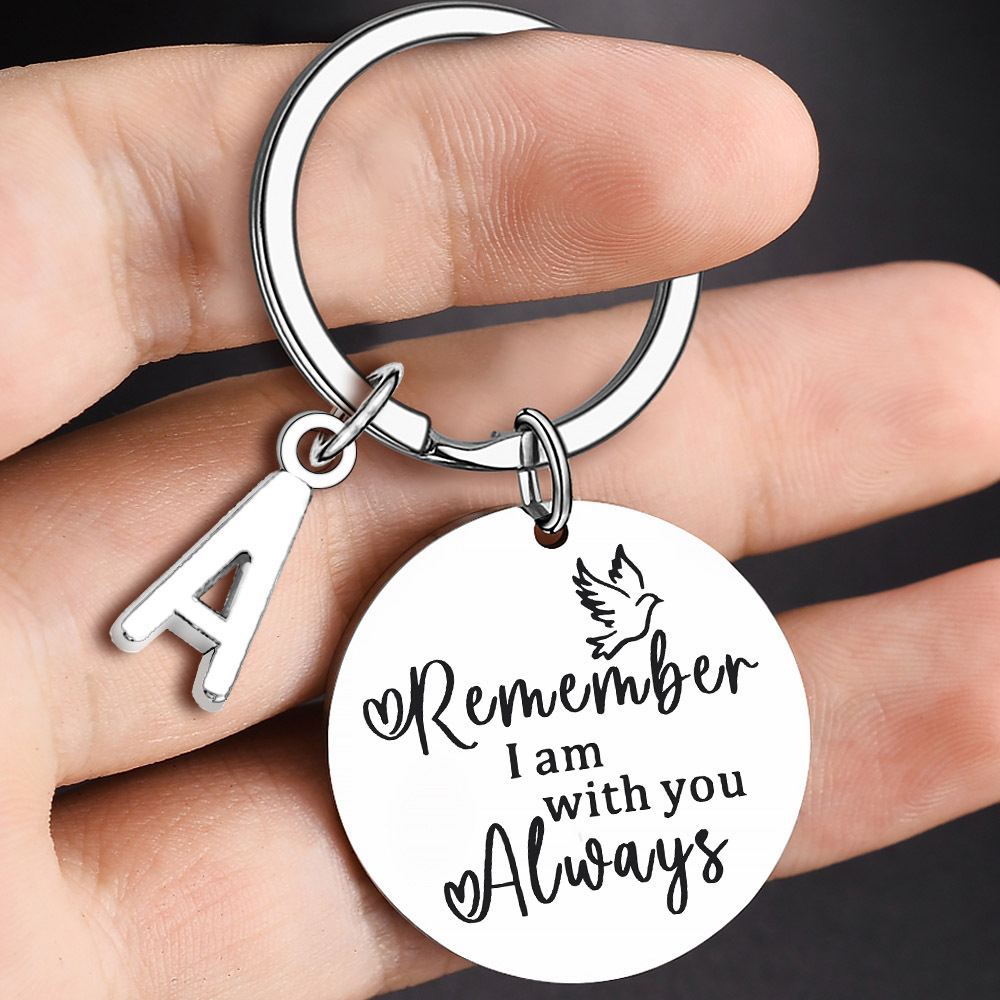 2024 Couple Valentine's Day Gift Ornament Key Ring Lettering Stainless Steel Keychain Remember I am with you Always Keychain