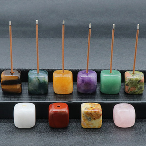 Natural crystal agate stone square incense holder, incense base, crystal aromatherapy stone incense insert small ornaments