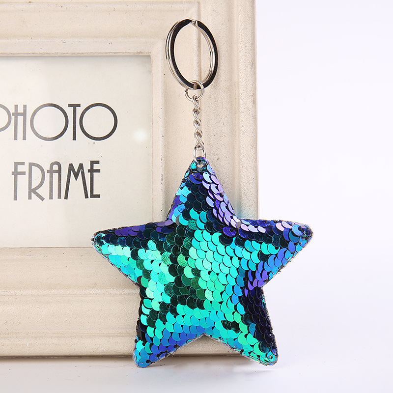 2023 New Style Pentagram Sequin Keychain Reflective Glossy Pentagram PU Car Pendant Keychain