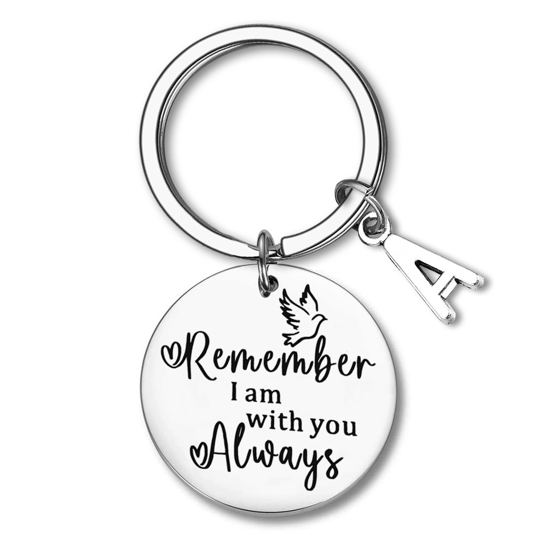 2024 Couple Valentine's Day Gift Ornament Key Ring Lettering Stainless Steel Keychain Remember I am with you Always Keychain