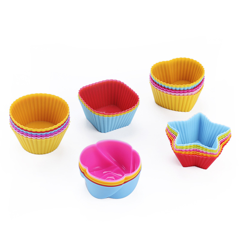 Reusable Non-Stick Round Square Star Heart Flower shapes Silicone Cupcake Muffin Baking Cups Liners