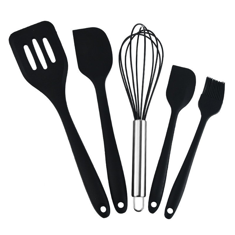 USSE Customized 5 PC Silicone Kitchenware set, Easy to Clean Silicone Cooking Kitchen Utensils Set Non-stick Heat Resistant