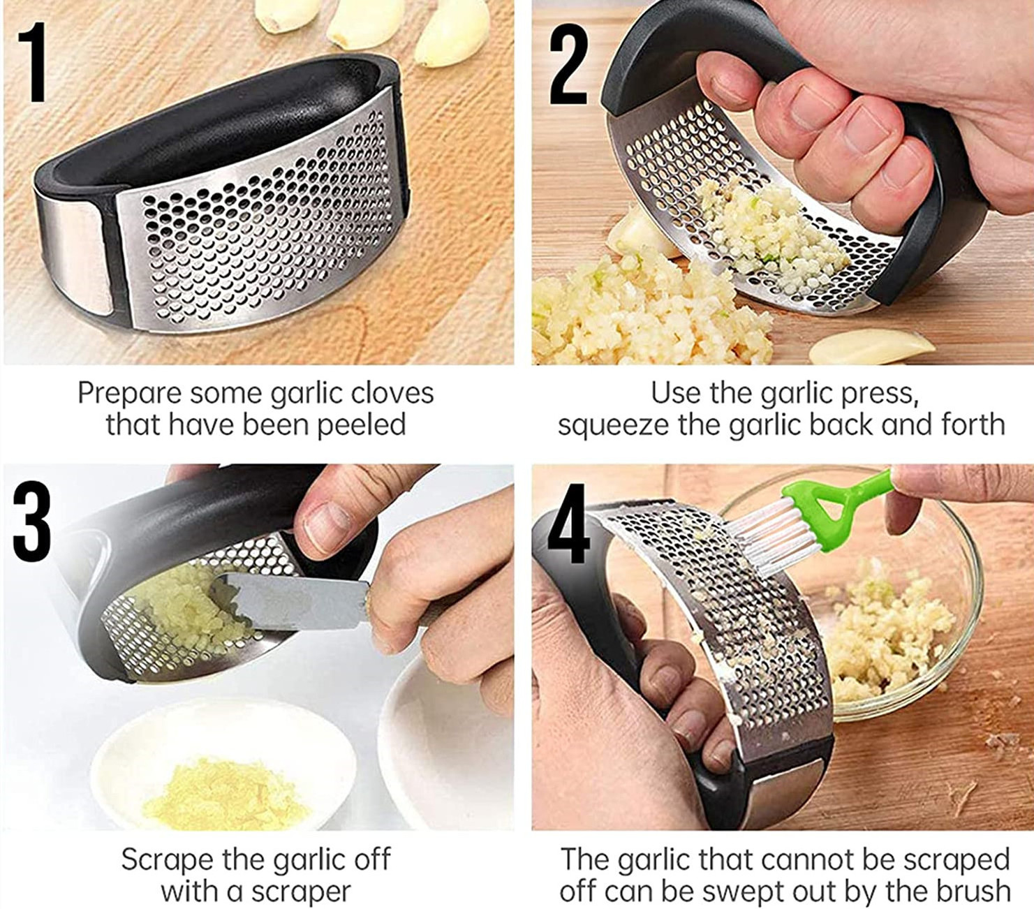 Stainless Steel Garlic Mincer  Crusher New Innovative  Presser Garlic Chopper with Peeler and Scraper for Smash Garlic