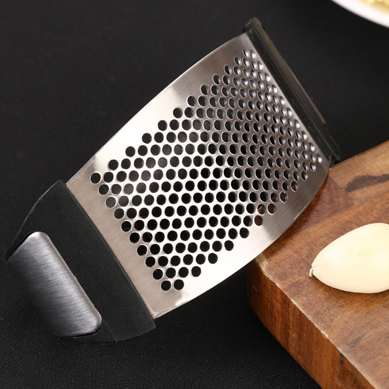 Garlic Press Rocker Stainless Steel Mincer Crusher, New Innovative Garlic Chopper with Peeler and Scraper