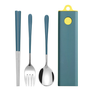 3 Pcs Stainless Steel Travel Utensils Set with Case Cutlery Fork Spoon Chopsticks box Design for Home Outdoor