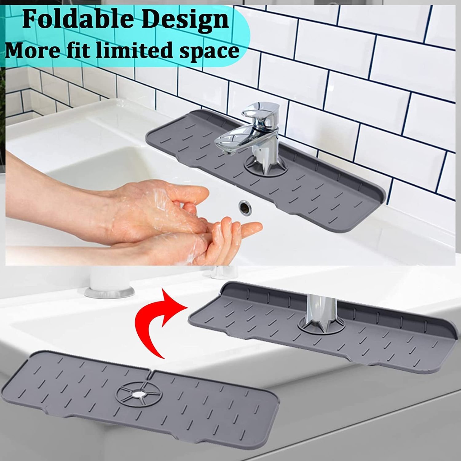 Silicone Sink Faucet Backsplash Guard, Absorbent Faucet Splash Catcher, Foldable Sink Draining Mat for Kitchen and Bathroom