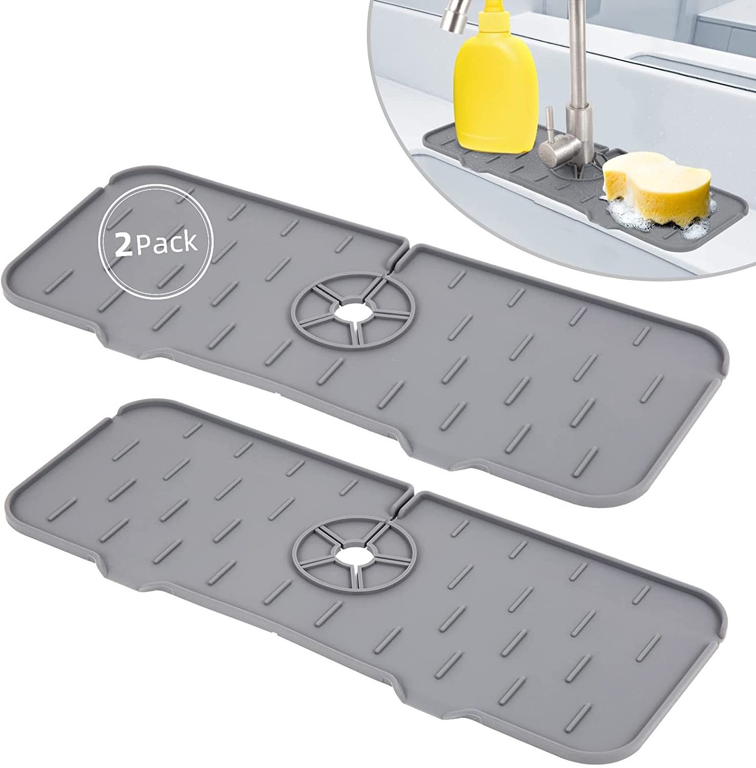 Silicone Sink Faucet Mat,Sink Splash Guard Drip Catcher for Sink Faucet mat,Water Draining Pads Behind Faucet for Kitchen