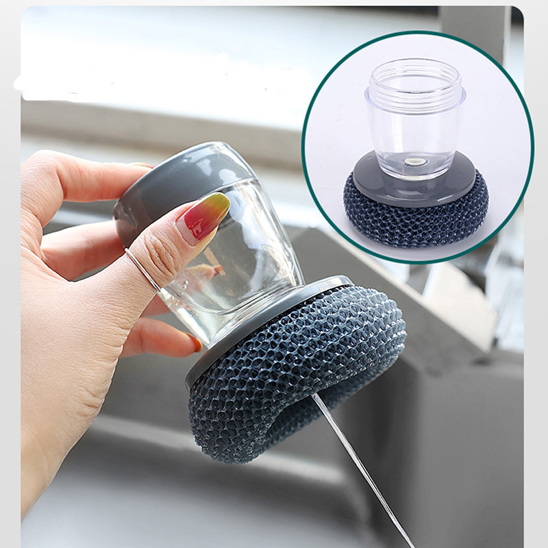 Dish Brush with Soap Dispenser, Non-Scratch Kitchen Steel Wool Scrubber for Pot Pan, Scrubbing Scouring Pad