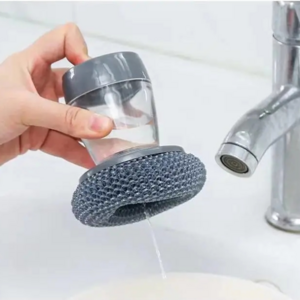 Dish Brush with Soap Dispenser, Non-Scratch Kitchen Steel Wool Scrubber for Pot Pan, Scrubbing Scouring Pad