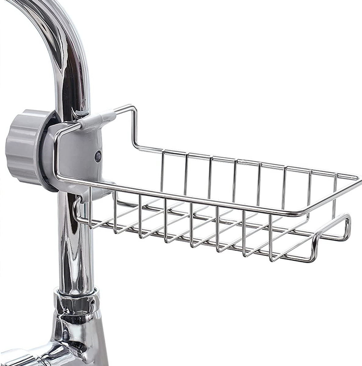 Kitchen Faucet Rack Sponge Holder Sink Caddy Organizer Hanging Caddy Drainer Rack Stainless Steel Storage Rack for Sponge,Soap