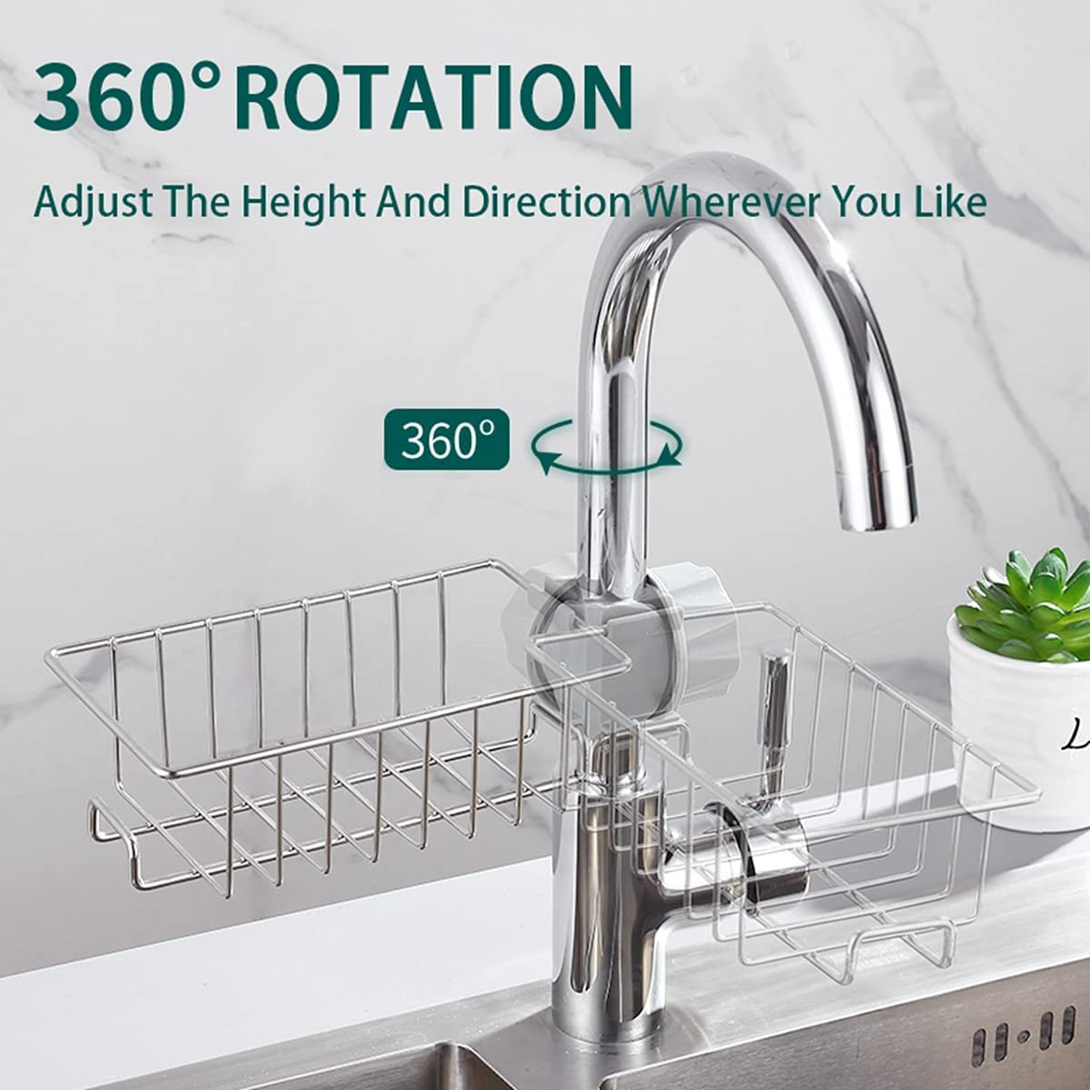 Kitchen Faucet Rack Sponge Holder Sink Caddy Organizer Hanging Caddy Drainer Rack Stainless Steel Storage Rack for Sponge,Soap