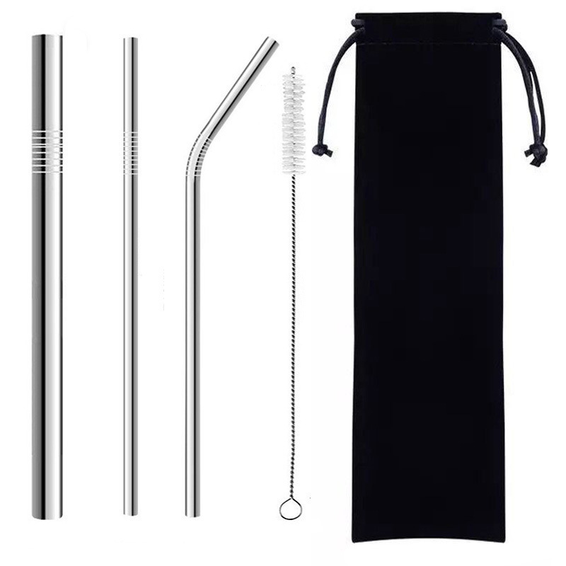 Hot Sale Set of 5 Reusable Stainless Steel Metal Straws Drinking Straw