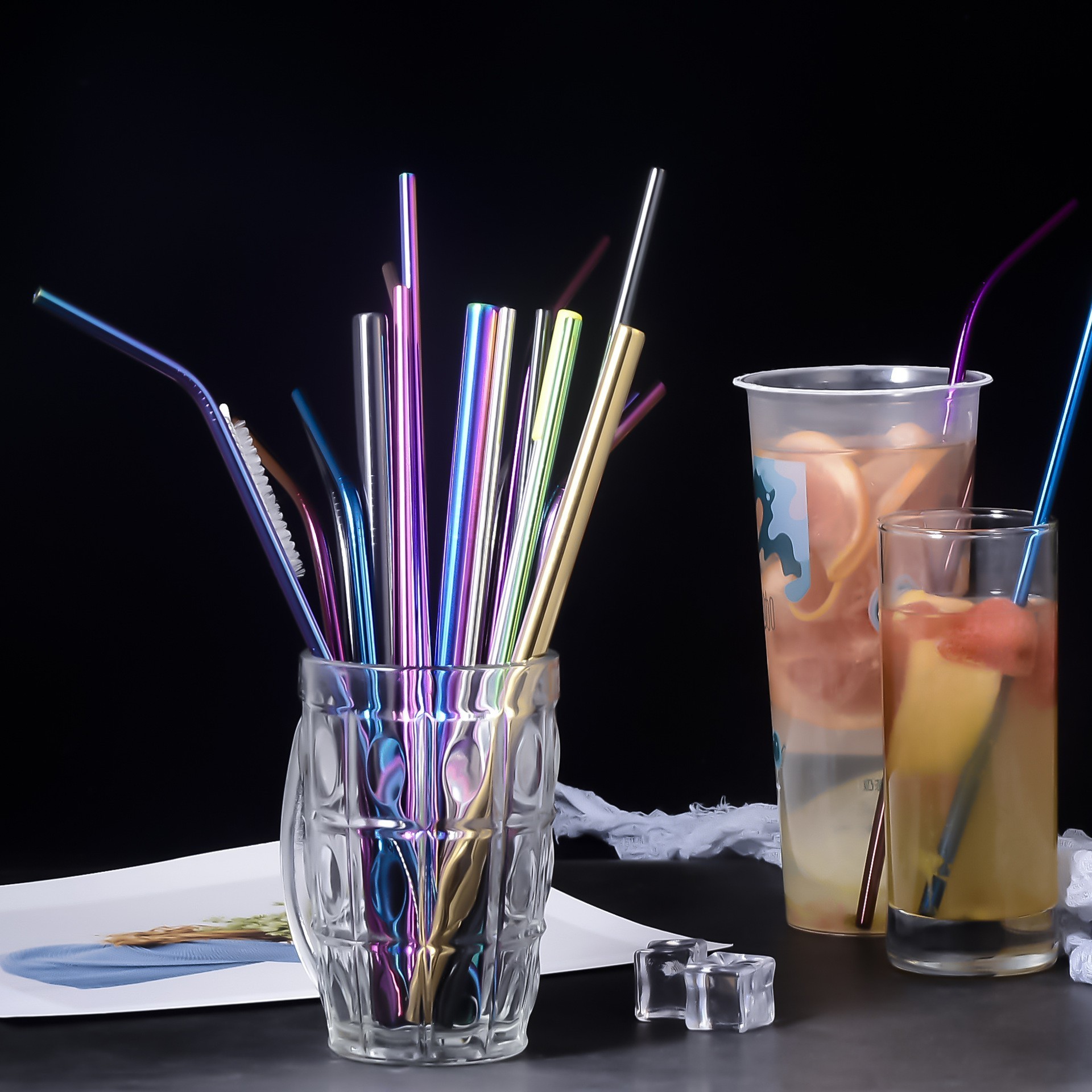 Hot Sale Set of 5 Reusable Stainless Steel Metal Straws Drinking Straw