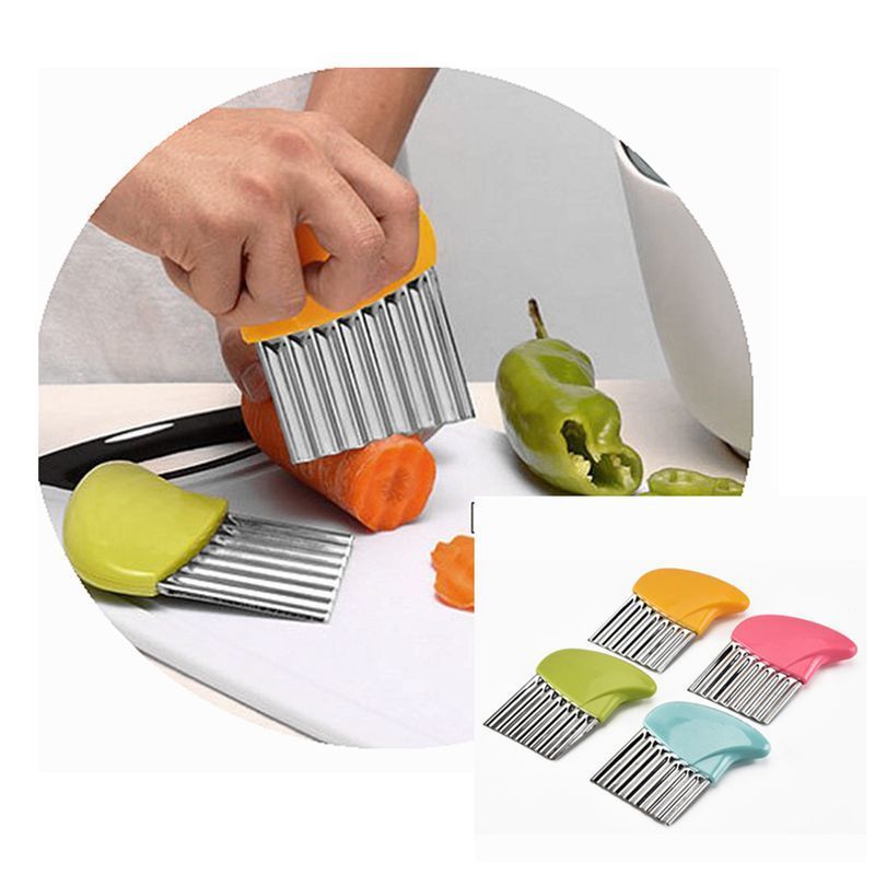 Stainless Steel Crinkle Cutter, Wavy Chopper for Veggies Potato Carrots, Waffle French Fry Slicer