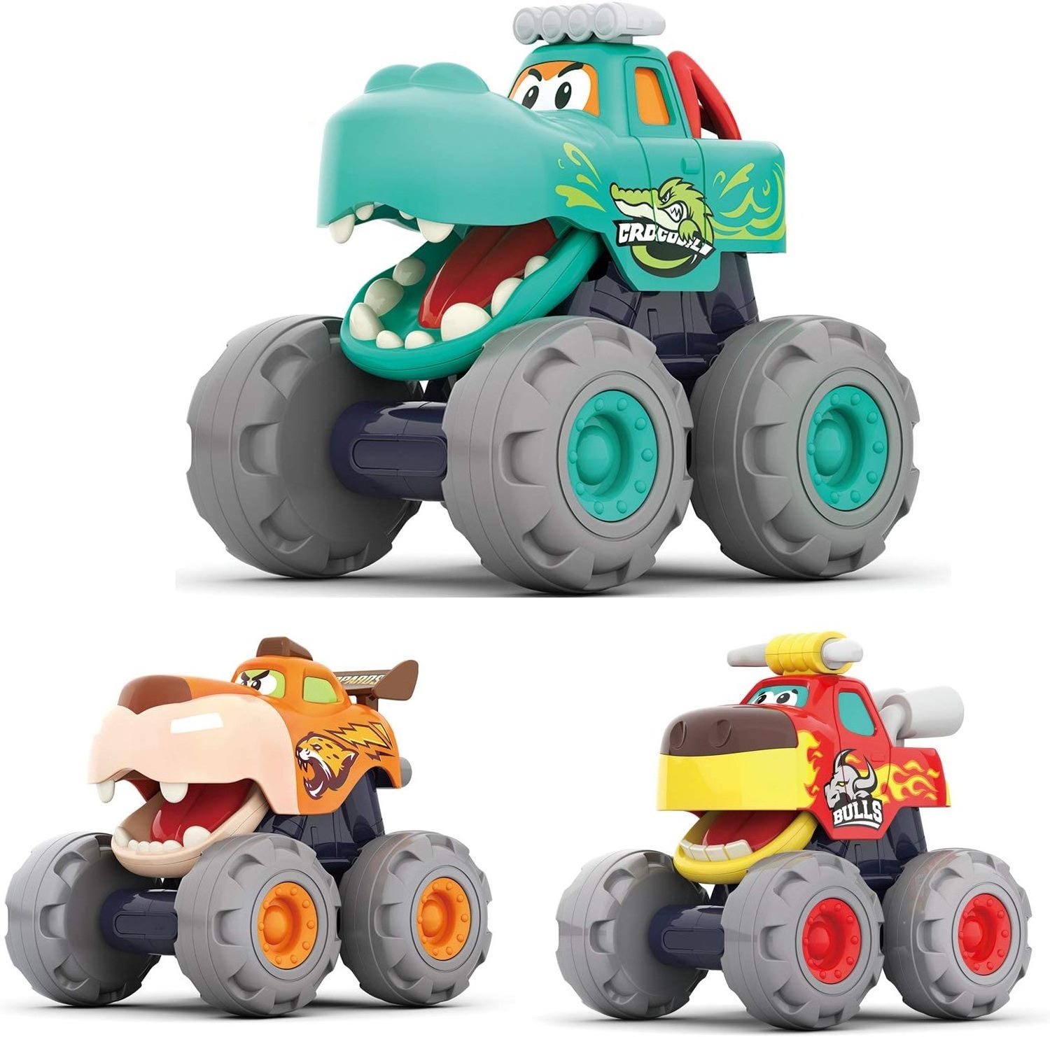 Toy Cars Monster truck Toy Push & Go Crocodile Friction Powered Bull Car Pull Back Leopard Car Big Wheel Animal Toy