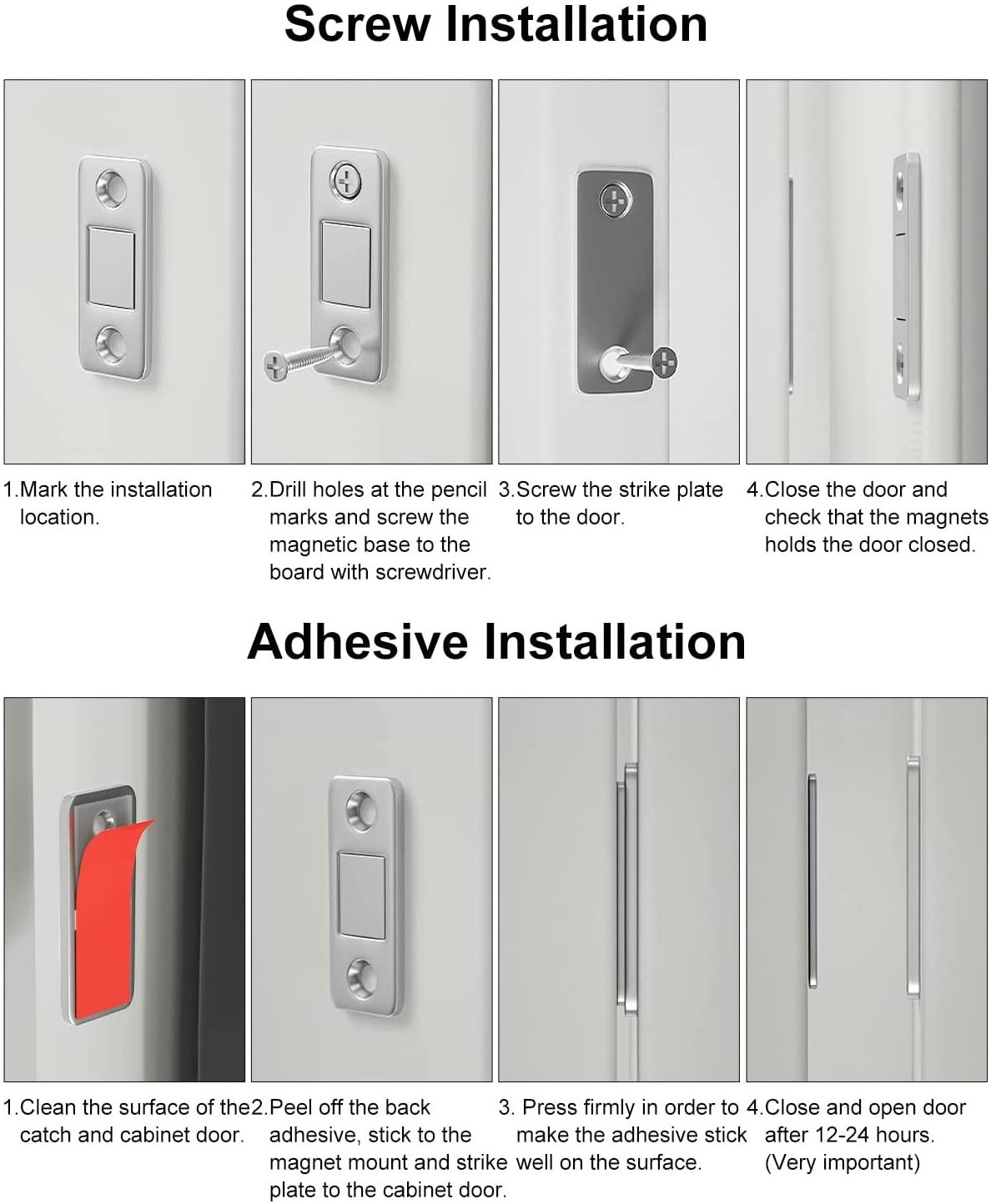 Cabinet Magnetic Catch, Drawer Door Magnets with Strong Adhesive, Cabinet Latch Magnetic Closures for Kitchen Door Closing