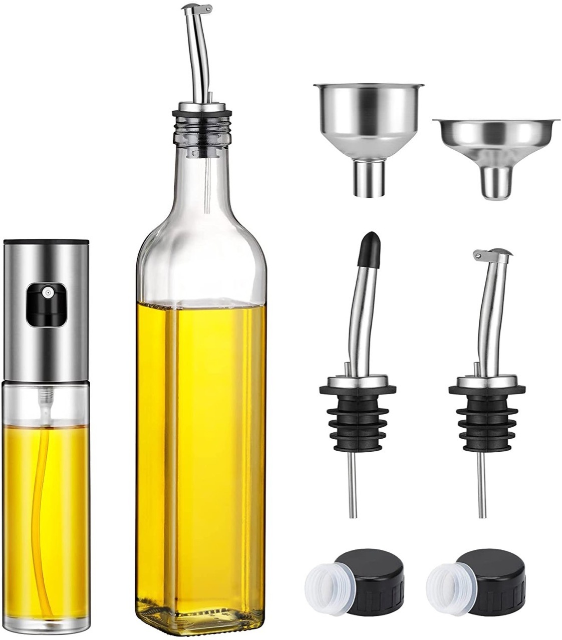 USSE New Arrivals Stainless Steel Dispenser, Weighted Stainless Steel Liquor Bottle Pourers Auto Flip Olive Oil Dispenser Spout