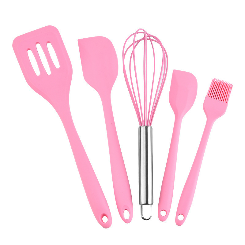 USSE Customized 5 PC Silicone Kitchenware set, Easy to Clean Silicone Cooking Kitchen Utensils Set Non-stick Heat Resistant