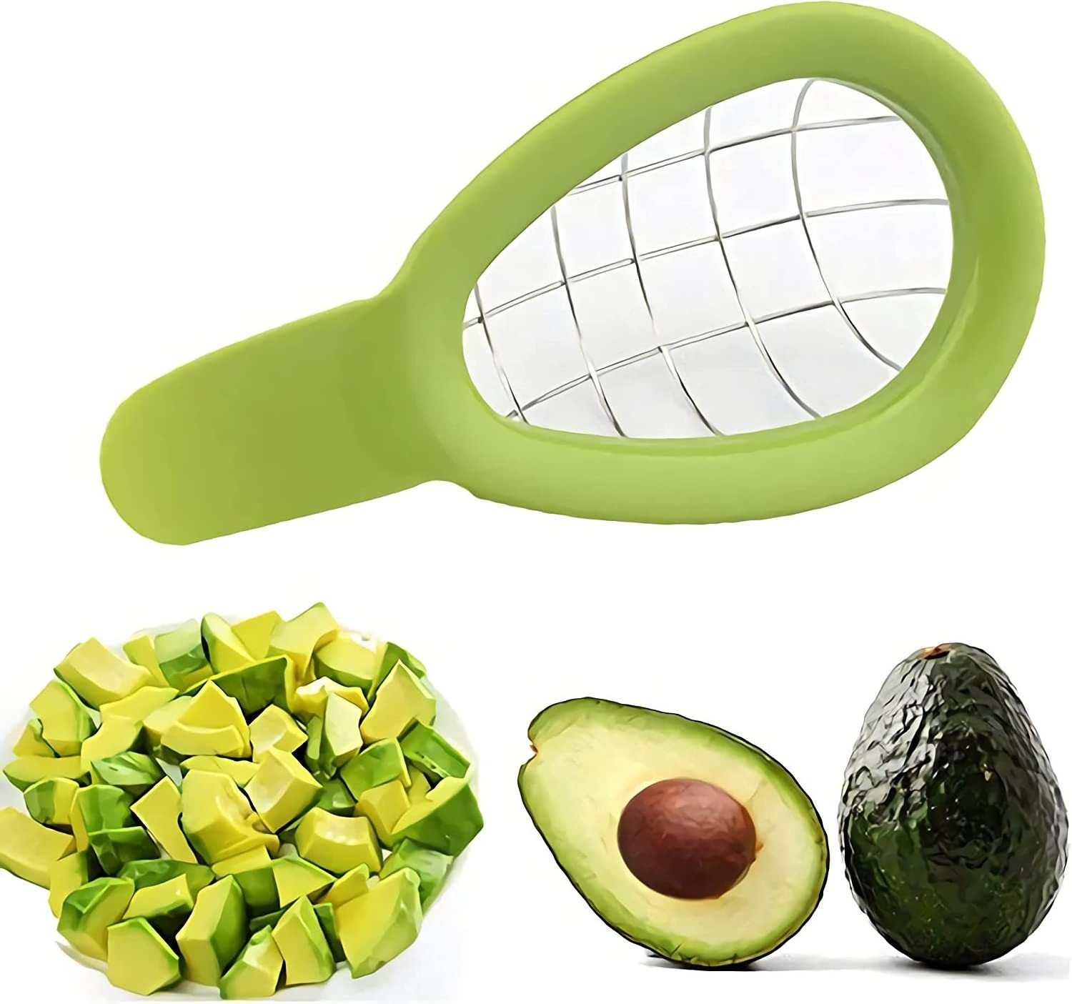 Avocado Cube Maker,  Avocado Stainless Steel Chunks Slicer Cuber and  Dicer Chopper, Kitchen Gadgets for Cutting and Splitting